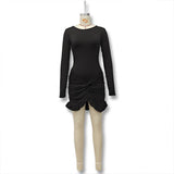 Solid-Color Pleated Short Dress Wraps The Hips