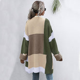 Spliced Contrasting Color V-Neck No Button Long Cardigan