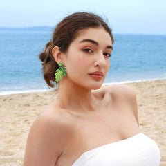 GREEN TURTLE LEAF NICHE HIGH END BEADED EARRINGS_CWAJE1653