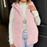 Womens Woolen Hooded Vest Sleeveless Coat