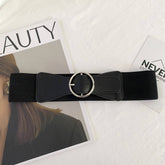 BLACK OUTER ELASTIC ROUND BUCKLE WAIST SEAL_CWABE0651