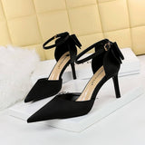 Women Shallow Pointed Toe Hollow Bow High Heels