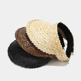STRAW SUN VISOR SUMMER PONYTAIL UV PROTECTION HAT_CWAH3282