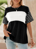 Womens Colorblock Striped Crew Neck Tee