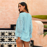 V-Neck Embroidered Lace Chiffon Shirt