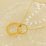Cwaje1960_Vintage Pearl Double Chain Love Circular Necklace