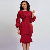 SOLID COLOR ROUND NECK HIP COMMUTER DRESS_CWDMD3699