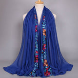 Embroidered Cotton Scarf Long Veil Shawl_Cwmm2002
