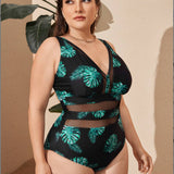 PLUS SIZE PRINTED PATCHWORK BIKINI SWIMSUIT_CWMW0205