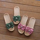 BOW LINEN SUMMER SLIPPERS SOFT SOLE BREATHABLE_CWSHF0188