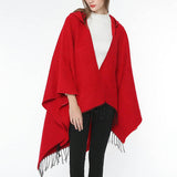 SOLID COLOR FRINGED HOODED BLANKET SHAWL CLOAK_CWASC0314
