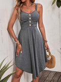 Waist Irregular Beach Solid Color Halter Dress