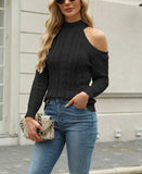 Twisted Half-Shoulder High Neck Knit Jacket