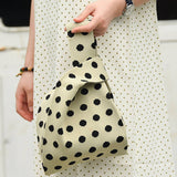 COW PATTERN CUTE KNOT WRISTLET KNITTED TOTE BAG_CWAB0880