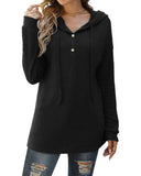 Waffle Solid Color Baggy Hooded Button Knit