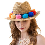 SUN PROTECTION LACE FUR BALL STRAW HAT_CWAH1348
