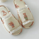 Vintage Lace Rabbit Bear Open Toe Home Slippers_Cwmm2978