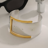 18K GOLD SILVER TWO TONE BELT BUCKLE OPEN BANGLE_CWAJE4725
