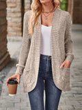 Solid Color Woolen Patchwork Long Sleeve Cardigan