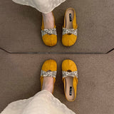 Womens Yellow Suede Closed Toe Slip-On Mules