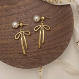 Womens Fashionable Long Tassel Bow Earrings