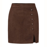 SOLID COLOR SUEDE SKIRT METAL BUTTON HIP SKIRT_CWAB4807