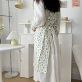 Washed Cotton And Linen Ruffled Floral Apron_Cwmm5807