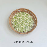 RATTAN SHELL ROUND FRUIT PLATE TEA TRAY_CWMM4537