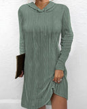 Solid Color Long-Sleeved Hooded Jumper Knit Dress