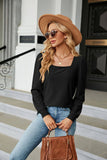 Square Collar Jacquard Long-Sleeved Loose T-Shirt