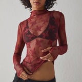 SEMI SHEER MESH LACE TOP BOTTOMING SHIRT_CWTBLL2660