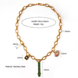 18K STEEL FATIMA HAND NECKLACE WITH FISH EYE_CWMM8859