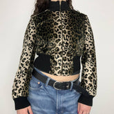 Turtleneck Ribbed Patchwork Leopard Velvet Jacket