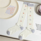 RETRO PLAID FLORAL COTTON SOCKS_CWMS0645