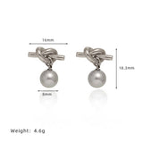 ROPE KNOT GREY PEARL STUD EARRINGS GOLD WHITE_CWAJE5038