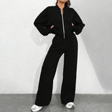 Two-Piece Set Of Zippered Cardigan And Trousers