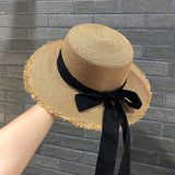SUMMER LITERARY BOW FLAT TOP SUN HAT_CWAH3392