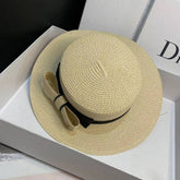 FEDORA STRAW HAT SIMPLE BOW FLAT TOP ELEGANT WOMEN_CWAH1155