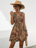 V-Neck Knotted Print Wrap Dress