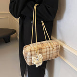 Winter Casual Woolen Plaid Shoulder Plush Bag_Cwab3941