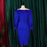 OFF SHOULDER LONG SLEEVED SLIM FIT DRESS_CWDMD3700