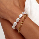 STAINLESS STEEL GOLD PLATED VINTAGE PEARL BRACELET_CWMM3723
