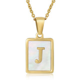 SQUARE SHELL 26 LETTER PENDANT NECKLACE_CWAJE0674