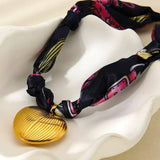 Stainless Steel Ceramic Flower Ribbon Necklace_Cwaje05615