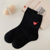 BLACK AND WHITE STRIPED HEART EMBROIDERED SOCKS_CWMS0997