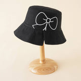 STYLISH WIDE BRIM BOW EMBROIDERED BUCKET HAT_CWAH1421