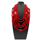 Wood Beaded Multi-Layer Red Wood Bead Necklace_Cwmm4974