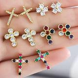 COLORED ZIRCON CROSS EARRINGS_CWAJE0987