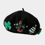Christmas Bow Wool Beret Hat Women Warm Winter_Cwah04686