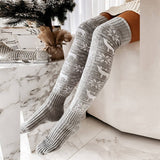 CHRISTMAS ELK SNOWFLAKE LONG KNEE HIGH SOCKS_CWMS0859
